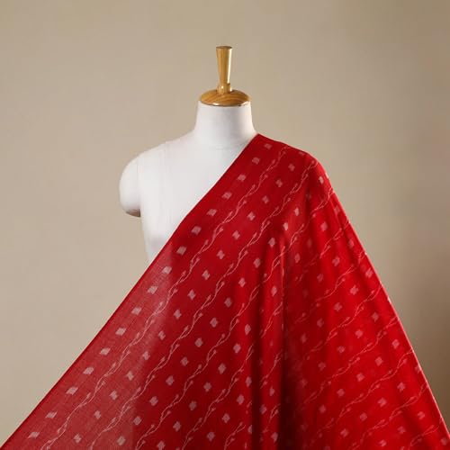 Image of Premium Sambalpuri Ikat Weave Pure Handloom Cotton Shirt Fabric Authentic Odisha Traditional Tie-Dye Craft, Soft Breathable Natural Cotton Material for Custom Tailoring, Casual & Formal Wear