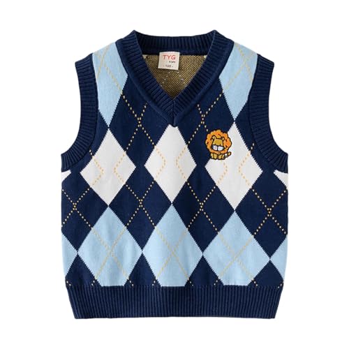Girls Boys Preppy Style Argyle Sweater Vest Knit V Neck Cute Waistcoat Pullover Sleeveless Sweaters for 1-8 Years