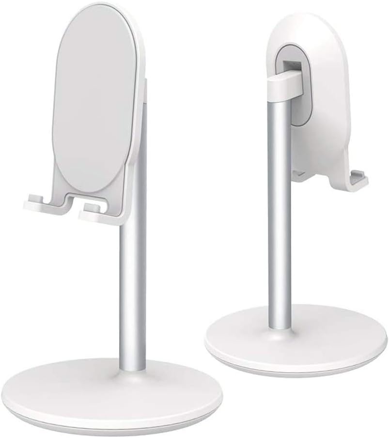 Adjustable Cell Phone Stand for Desk, Aluminum Metal Hands-Free Cell Phone Holder (White)