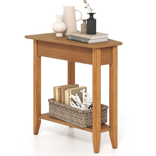 Giantex Wedge End Table Triangle Side Table with Storage Shelf and Solid Wood Legs 24.5 Tall Nightstand Modern Narrow Accent Recliner Table for Small Space Living Room Walnut