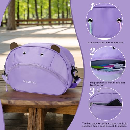 Image of Hippo Yarn Storage Bag Organizer for Crochet Portable Knitting Holder with Zipper, Small Craft Project Bag, Cute Crochet Accessories & Gifts for Women (Light Purple)