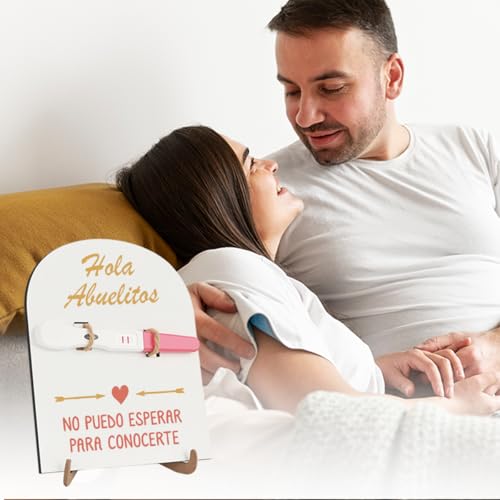 Image of Spanish Hola Abuelitos Pregnancy Announcement, Baby Surprise Announcement Ideas, Pregnancy Reveal To Grandma Grandpa Grandparents Test Keepsake Wooden Sign