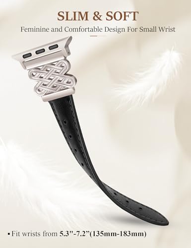 Image of Newlibery Leather Band for Women Slim Dressy Bands Compatible with Apple Watch 38mm 40mm 41mm 42mm 44mm 45mm 49mm, Designer Interlock Buckle Strap for iWatch Series 10 /9 /8 /7 /6 /5 /4 /3 /2 /1 /SE /Ultra