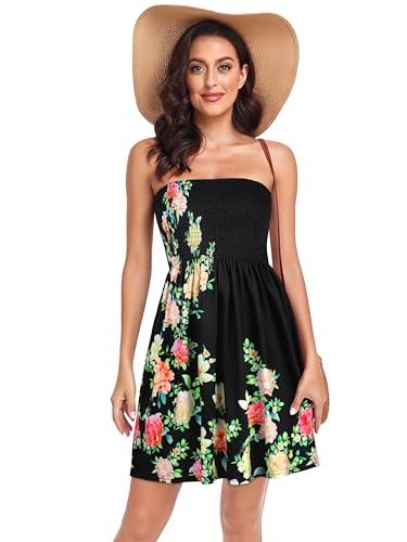 Image of Summer Dress for Women Beach Boho Strapless Cover Ups Off Shoulder Floral Sundresses