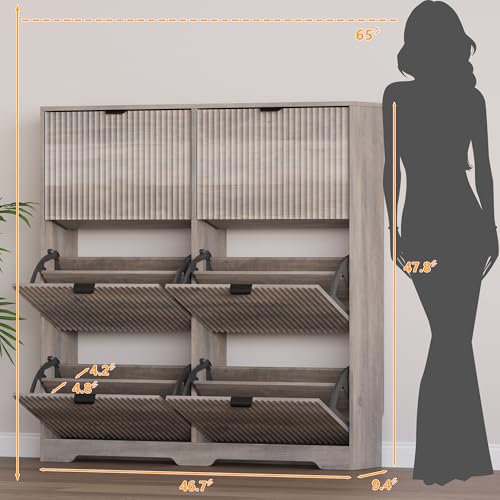 Image of BORNOON Large Shoe Cabinet for Entryway, Tall Narrow Shoe Storage Cabinet with 6 Flip Drawers and Adjustable Shelves, Shoe Rack Cabinet Organizer for Hallway, Foyer, Small Apartment