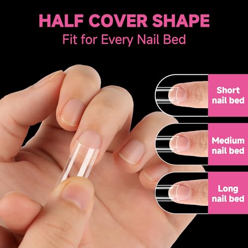 Image of UNA GELLA No C Curve Medium Square Nail Tips 216 Pcs Pre-file Half Cover Straight Square Gel Nail Tips Clear Fake Nails Tips Half Matte Long Lasting For Nail Extension Home DIY Salon 12 Sizes