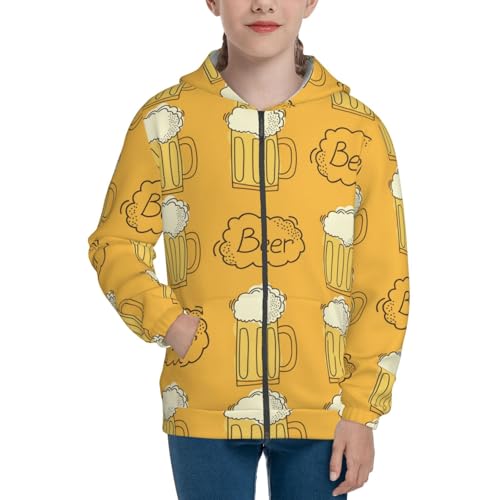 Cartoon Beer Mug Kids Pullover Hoodies Boys Zip Up Sweatshirts Girls Athletic Clothes with Pocket3