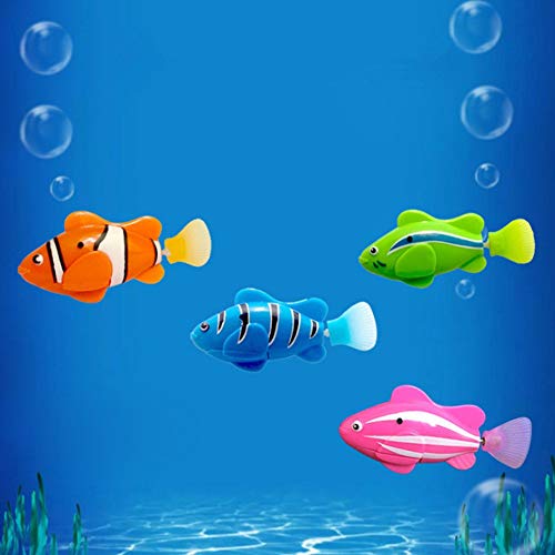 Preisvergleich Produktbild XUNQI Roboter Schwimmen Fisch 4 Stück Batteriebetriebene elektrische Schwimmen Tauchen schwimmende Wasser aktiviert Clown Fisch Roboter Fisch im Wasser magische elektronische Spielzeug Kinder