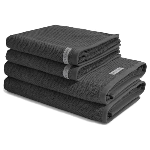 Ross - 4 teiliges Frottier-Set - Selection Bio-Baumwolle (2 X Handtuch 2 X Duschtuch im Set) - 540 g/m2 - Baumwolle - Frottee - saugstark - weich und flauschig - Anthrazit
