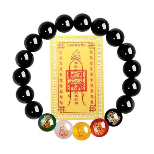 SoulPulse Chinese Obsidian Feng Shui Bracelet for Wealth and Luck Bracelets for Women to Attract Money Wealth Success Black Obsidian Beaded Money Bracelets for Men Women10mm