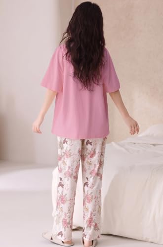 Image of GLASGO Women's Cotton Pajama Set with Top & Pants|| Korean Night Suit|| Lightweight Printed Set || Soft & Comfy Sleepwear for Girls & Women || LNS-3-$