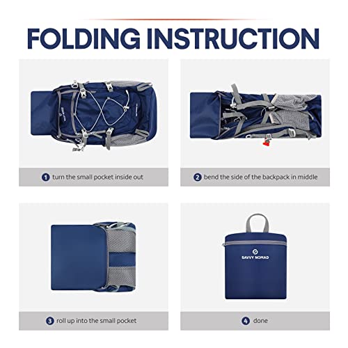 Savvy Nomad 40L Hiking Travel Packable Lightweight Camping Backpack Daypack With Removable Belt Bag For Women Men-Navy #TOP6