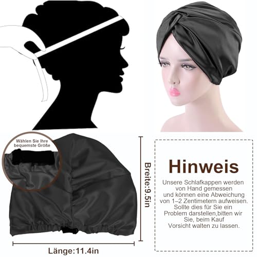 NEUJUS Seidenhaube zum Schlafen für gesunde Haare & lange Haare | Schlafhaube Seide verhindert Frizz, Haarbruch & Spliss | Silk Bonnet für Damen mit Locken & Haarhaube für die Nacht (Schwarz)