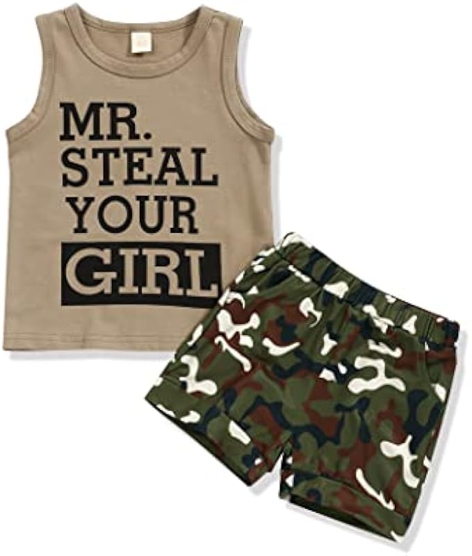 MAILZA Toddler Baby Boy Clothes Summer Outfits Letter Print Vest Top + Camouflage Shorts Clothing Set for Boys