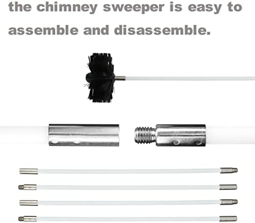 Chimney Sweep Kit,Fireplace Cleaning Brush Kit,Include 15 Flexible Nylon Rods,1 Brush Head,1 Drill Connector,41cm