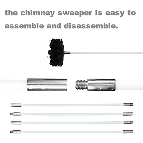 Kaminbürste Stange Set, Ofenrohrbürste Reinigungsset enthält 15 flexible Stangen, 1 Bürstenkopf und 1 Sechskantstange für Akku Bohrmaschine