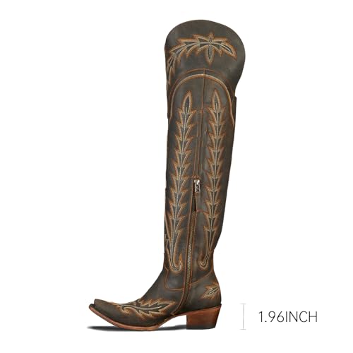 Image of olomisa Over the Knee Cowboy Boots for Women Embroidery Cowgirl Boots Chunky Heel Side Zipper Boots Thigh High Western Boots