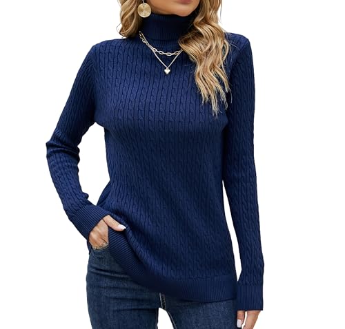 Image of SANGTREE Women's Cable Knit Sweater Long Sleeve Turtleneck Tops | Breathable and Warm Fabric Adapts to Climate Change,Making It Ideal for Autumn,Winter and Transitional Spring Days.