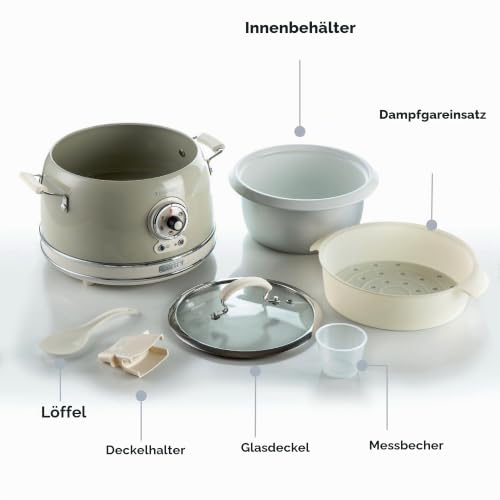 Ariete 2904, Rice Cooker, Reiskocher Slow Cooker, Dampfgarer, Vintage-Linie, 3,5 l, antihaftbeschichtete Keramikbeschichtung, 650 W – Bild 3