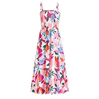 PRETTYGARDEN Womens Summer Dresses 2025 Casual Spaghetti Strap Ruffle Smocked Flowy Floral Print Maxi Dress with Pockets(Apricot Rose Red Flower,Medium)