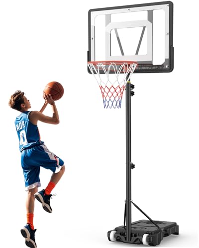 Canasta de Baloncesto Portátil Multientorno: Canasta de Baloncesto Regulable 150-210cm con Tablero Antivándalos 84cm y Carro con Ruedas