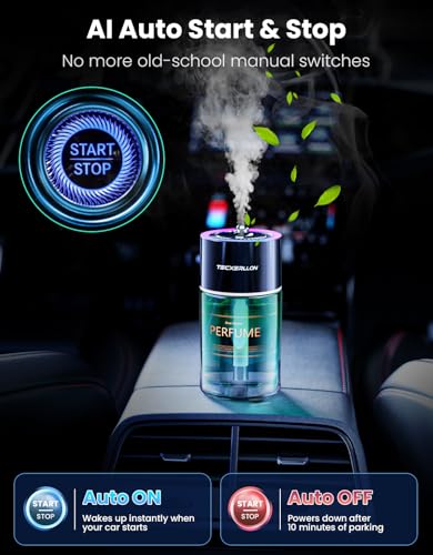 Image of TECXERLLON Smart Car Air Freshener, Car Diffuser With Star Light & 120ml Perfume, 4 Scent Modes, Auto On /Off, Rechargeable, Long Lasting Car Air Freshener for Cars, Homes, Offices, Bedrooms-Cologne