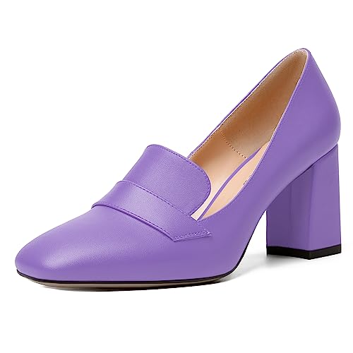 Image of MODENCOCO Womens Sexy Formal Matte Slip On Square Toe Work Block High Heel Loafers Shoes 3.5 Inch