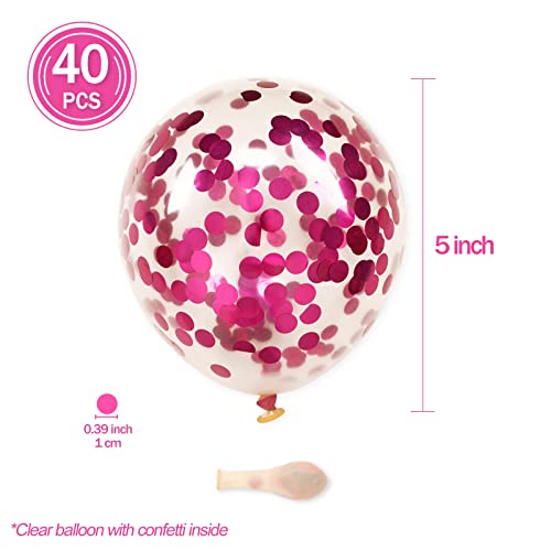 Image of Hot Pink Confetti Balloons, 40 Pcs 5 Inch Clear Balloons with Confetti Inside for Graduation Engagement Cake Topper Decor Bridal Shower Baby Shower Birthday Party Decoration Supplies