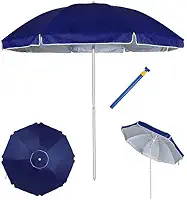 Kit Guarda Sol 2,6m Alumínio Articulado Grande Azul + Saca areia - Mor