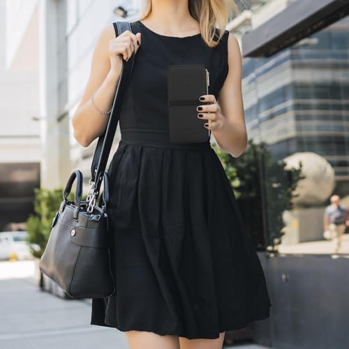 DOB SECHS Passport Holder for Travel Women Leather Passport Wallet RFID Blocking Passport Cover Case with Card Slots, Slim Travel Document Organizer Pouch Bag Zipper Cash Pocket Purse+ID Window, Black2