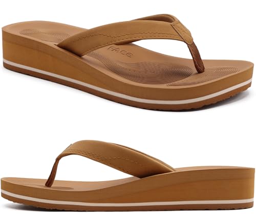 COFACE Chanclas Mujer Sandalias de Cuña para Verano Playa Piscina Interior Exterior Caqui Talla 39