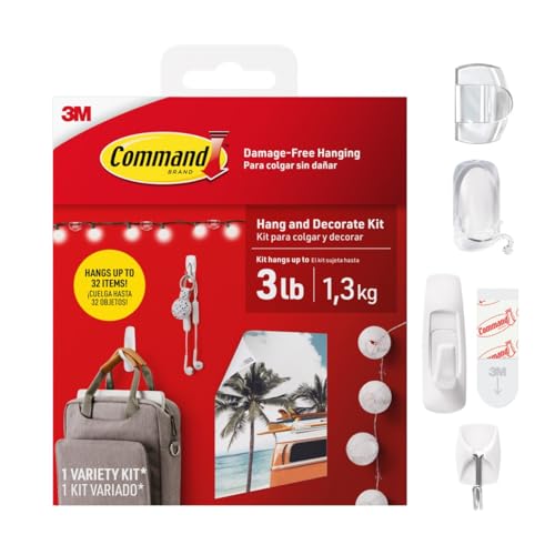 Image of Command Hang and Decorate Kit, 6 Small Toggle Hooks, 2 Medium Utility Hooks, 4 Medium Cord Clips, 10 Light Clips, and 20 Poster Strips, Dorm Room Essentials