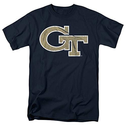 Georgia Tech Official Distressed Primary Unisex Adult T-Shirt Navy Large