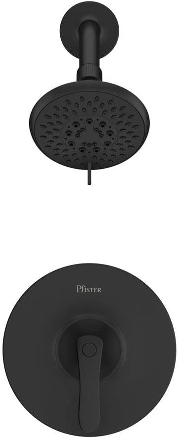 Pfister Weller Shower Trim Kit with Multi-Function Shower Head, Single Handle Matte Black Shower Faucet Set, 5 Spray Modes, WaterSense Certified Bathroom Fixtures LG897WRB
