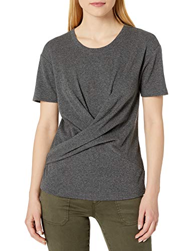 Amazon Brand - Daily Ritual Women's Cotton Modal Stretch Slub Short-Sleeve Wrap T-Shirt, Charcoal Heather Grey, Large