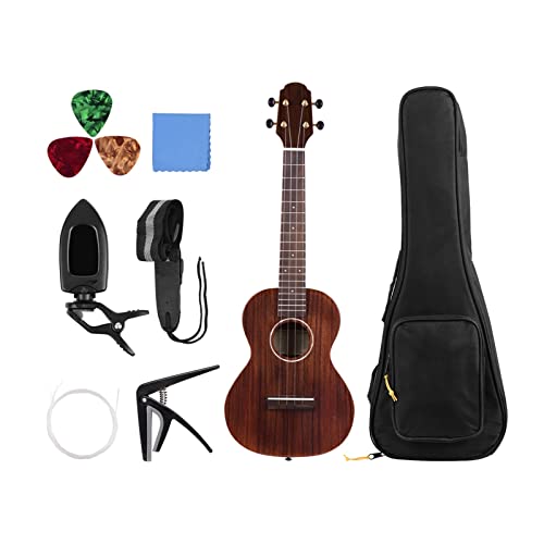 ukulélé Voyage Vernis Spéculaire en Bois Massif De 23 Pouces Ukulélé en Bois Massif avec Tuner Capo 4 Cordes - Les Beatles, Paul McCartney, John Lennon, RIngo Starr, George Harrison ukulélé Voyage Vernis Spéculaire en Bois Massif De 23 Pouces Ukulélé en Bois Massif avec Tuner Capo 4 Cordes
