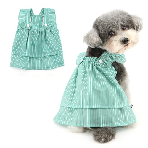 RANPHY 犬 服 春 夏 犬の服 超小型犬 小型犬 子犬 かわいい ストライプ ワンピース 袖なし涼しい薄手 お姫様フリルスカート 女の子 春夏服 猫服ペット洋服 部屋着お散歩撮影写真 誕生日 祭り パーティー お祝い,グリーン,L