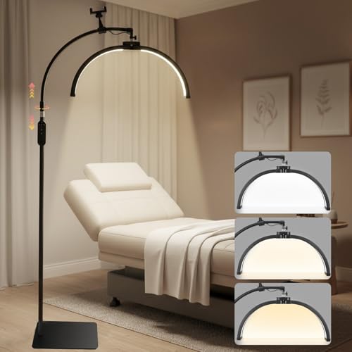 Lámpara LED cosmética de media luna Cabezal giratorio de 360° con 3 temperaturas de color Lámpara pestañas con altura ajustable y control remoto extensiones de pestañas, maquillaje, tatuajes, manicura