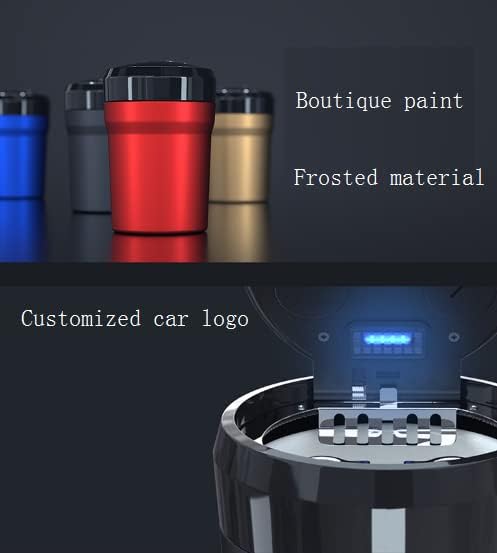 Car Ashtray fit for Peugeot Rifter Bipper RCZ 1007 2008 3008 4007 5008, Portable Travel Auto Car Ashtray, Easy Clean Up Detachable Car Ashtray with LED Light,B Silver-L
