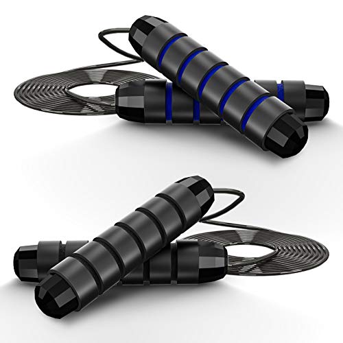 Jump Rope, Tangle-Free with Ball Bearings Rapid Speed Jump Rope Cable and 6 Memory Foam Handles for Exercise Fitness, Adjustable Jumping Ropes for Women Men Kids-2 Pack (Black ? Blue)
