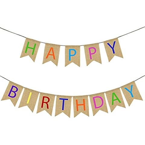 Sackleinen Banner Geburtstags-Banner mit Aufschrift"Happy Birthday" Rustikale Jute-Banner Schwalbenschwanz Flagge Bunte Wimpelkette Girlande Cover