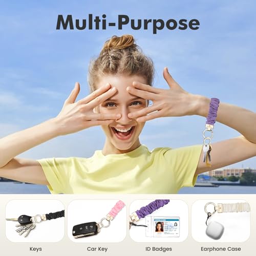 Image of Scrunchie Keychain Wristlet, Key Chain for Car Keys with D Ring, Stretchy Phone Charms with Tether Tab for Women.