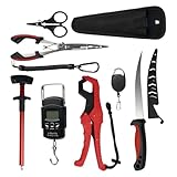 RAWILL Fishing Kit,Filleting Knife,Hook Remover,Fish Grip, Line Cutter,Fishing Scale, Pliers with Lanyards,Not Include Batteries.As A Gift for Anglers