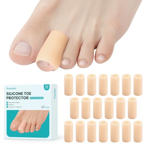 Image of Silicone Toe Protectors - 20 Pack Silicone Toe Sleeve for Hammer Toes, Corns, Calluses, Blisters - Soft Gel Toe Tube Pads for Pain Relief(Beige)