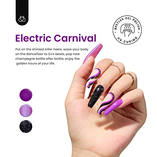 Image of Beetles Purple Gel Nail Polish, 6 Colors Glitter Hot Pink Gel Nail Polish Kit Pink Black Shimmer Soak Off Uv Gel Polish Set Dreamy Swirl Thread Effect DIY Manicure Gift for Women