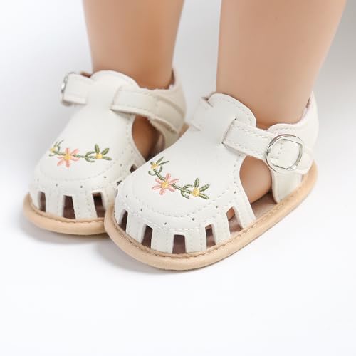 Image of HsdsBebe Baby Girls Sandals Bohemia Flower Bow Soft Sole Toddler First Walkers Beach Summer Shoes