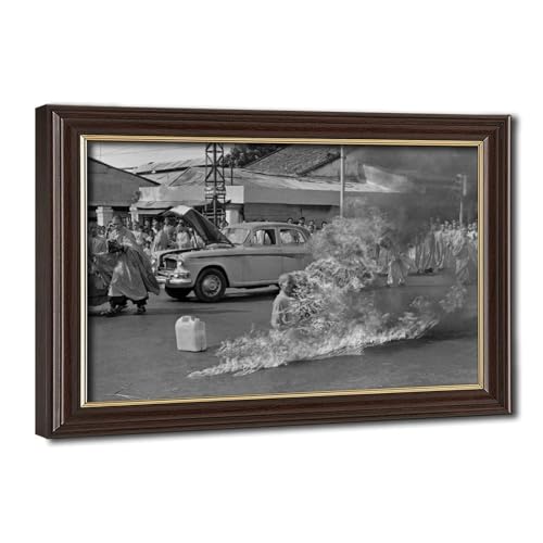 Impression sur toile The Burning Monk décoration murale de bureau avec cadre suspendu 20x30 cm