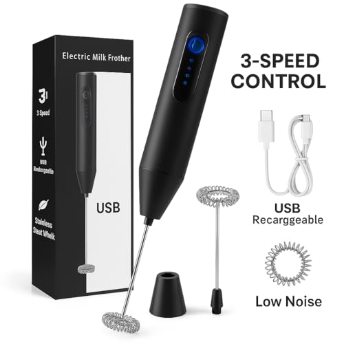 Image of Bonsenkitchen Electric Milk Frother Handheld Drink Mixer,Milk Foam Maker for Bulletproof Coffee,Stainless Steel Whisk Battery Operated Coffee Frother,Stainless Steel Stand Include (asorted Pack 2)