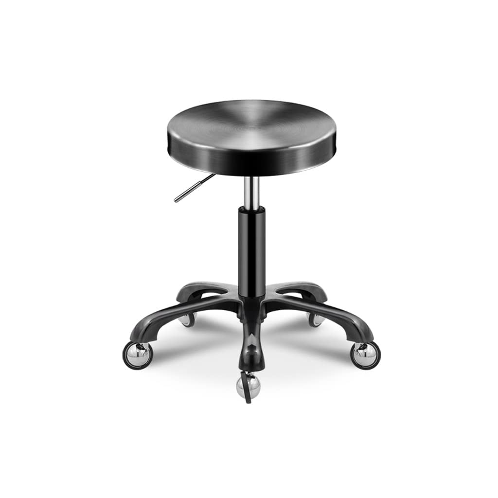 GTHTUHFD Stainless Steel Beauty Stool Barber Shop Hairdressing Stool Does Not Stick Pulley Stool Rotating Lift Chair,Black a