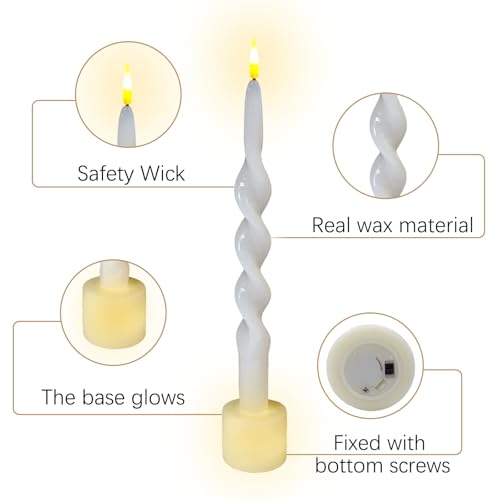 Image of Spiral Taper Candle LED Candlesticks, 10inches Flameless Tapered Candles Battery Candle Sticks Remote Twisted Candlestick for Dinner Holiday Wedding Party Housewarming-1D